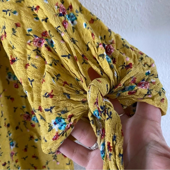 PaperMoon Off Shoulder Ditsy Floral Yellow XL Cottagecore Prairie Boho Top - Picture 3 of 8